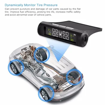 

Hot TPMS Car Tire Pressure Monitoring System Solar Energy LCD Display 4 External Sensor Auto Alarm System Car electronics