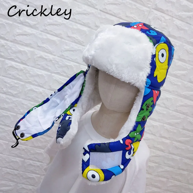 Детские зимние меховые шапки с рисунком для мальчиков и девочек ...