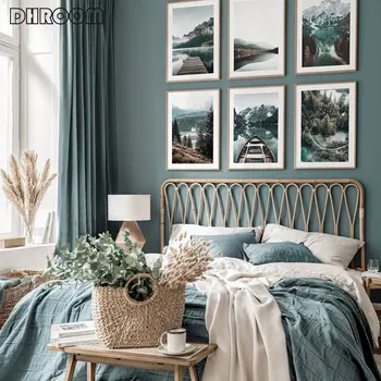 

Nature Landscape Painting Forest Mountain Lake Poster Nordic Style Canvas Print Art Painting Wall Pictures Home Decoration