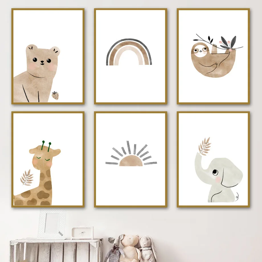 Nordic-Posters-And-Prints-Bear-Elephant-Giraffe-Sloth-Sun-Rainbow-Wall-Art-Canvas-Painting-Cartoon-Wall (2)
