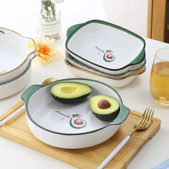 

Bakeware Ceramic Microwave Oven Special Plate Household Baking Rectangle Binaural Japanese Creative Fruit Bowl Plate Cake Baking