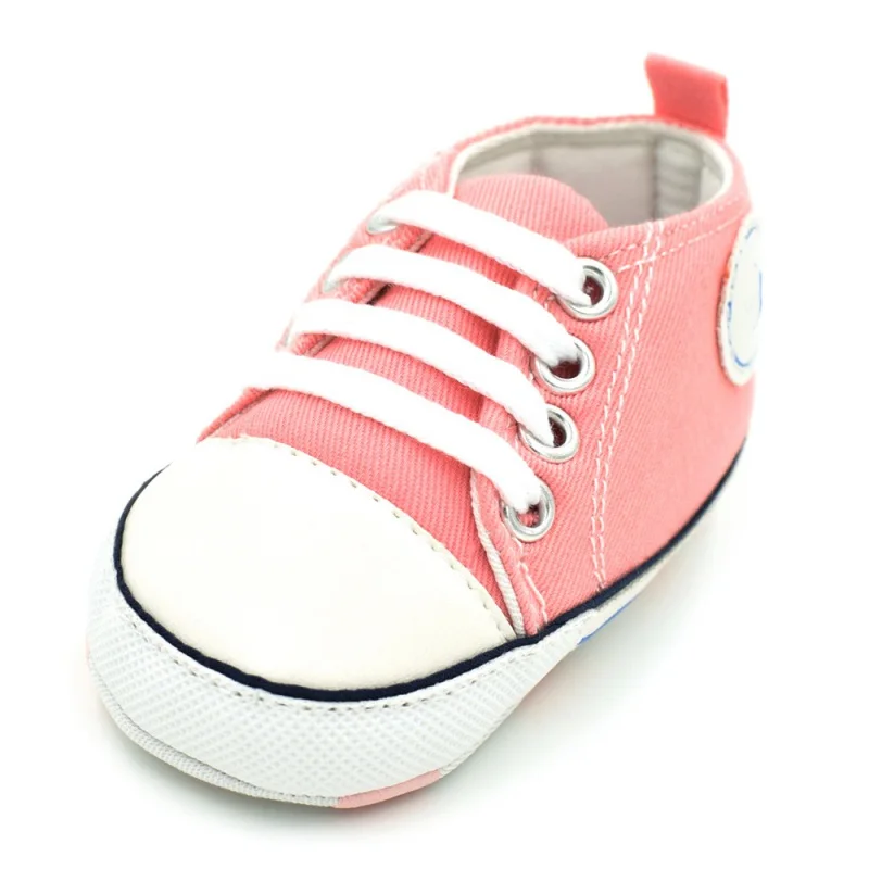 Парусиновая обувь с логотипом звезды для новорожденных мальчиков и девочек; кроссовки на мягкой подошве со шнуровкой; обувь для малышей 0-18 месяцев
