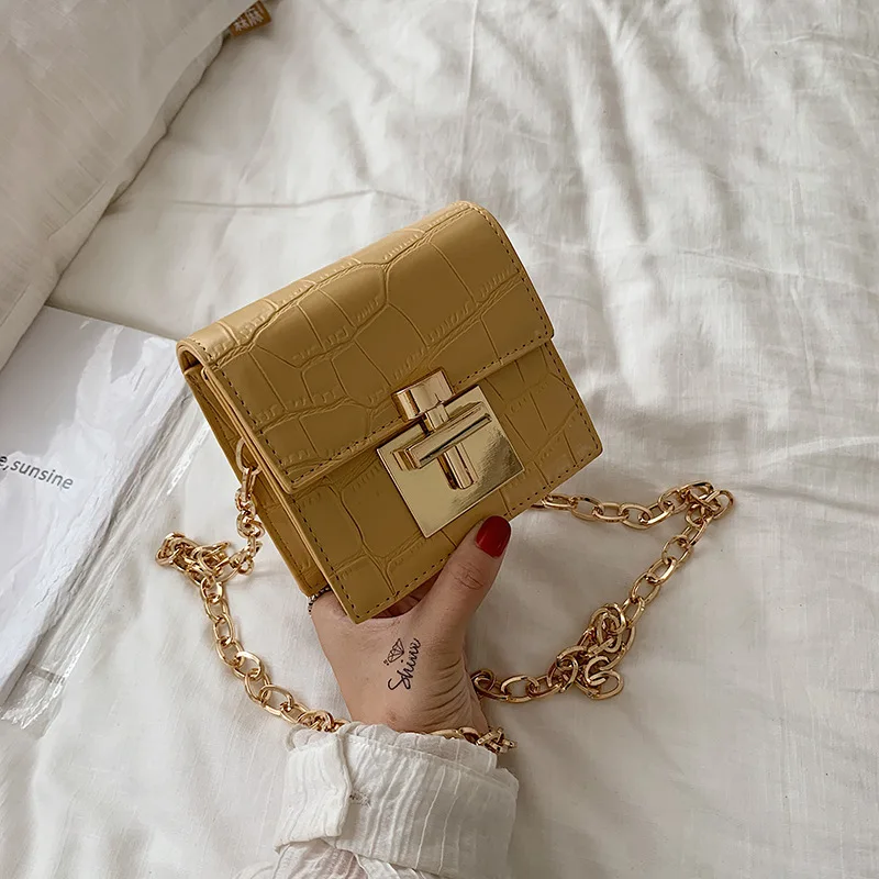

2019 New Cross Lock Mini Small Square Bag ins Texture Lock Single Shoulder Messenger Bag
