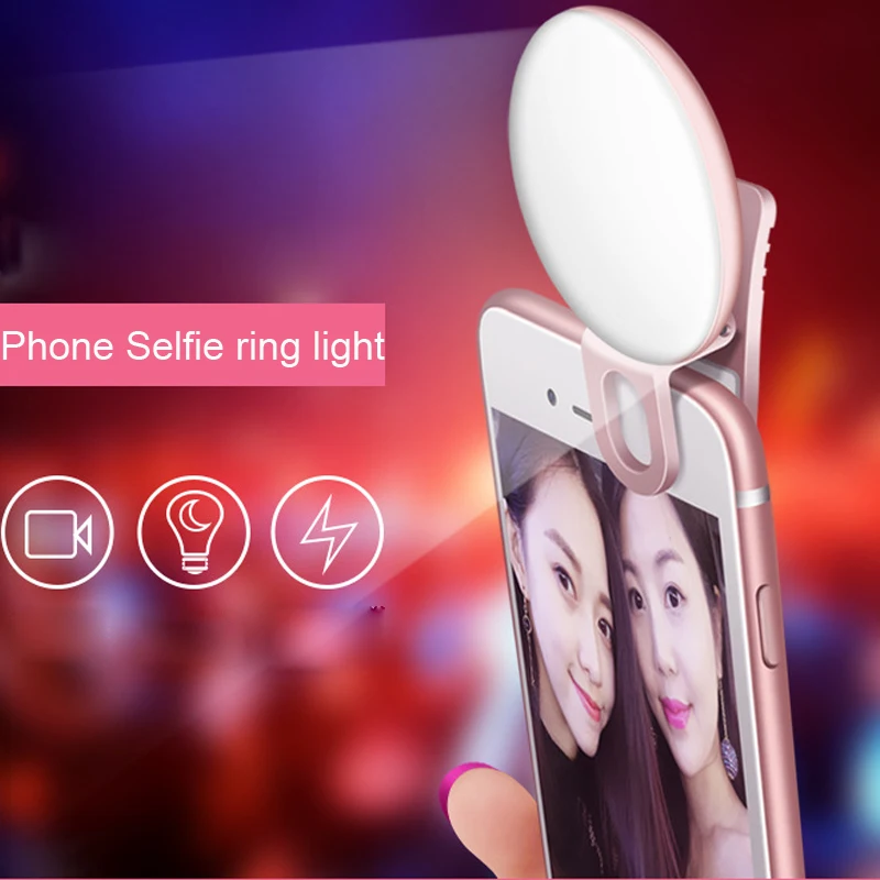 

Portable Selfie Lamp LED Selfie Ring Flash Light Mobile Phone 20 LEDS Luminous Ring Clip Light For iPhone X 8 7 6 s Plus Samsung