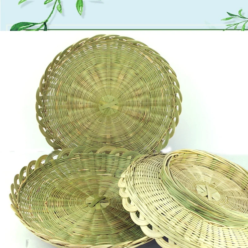 Handmade Bamboo Braided Candy Dish Vegetable Bamboo Green Drain Basket Bread Storage Basket Drying Pancakes Steamed Bread Basket