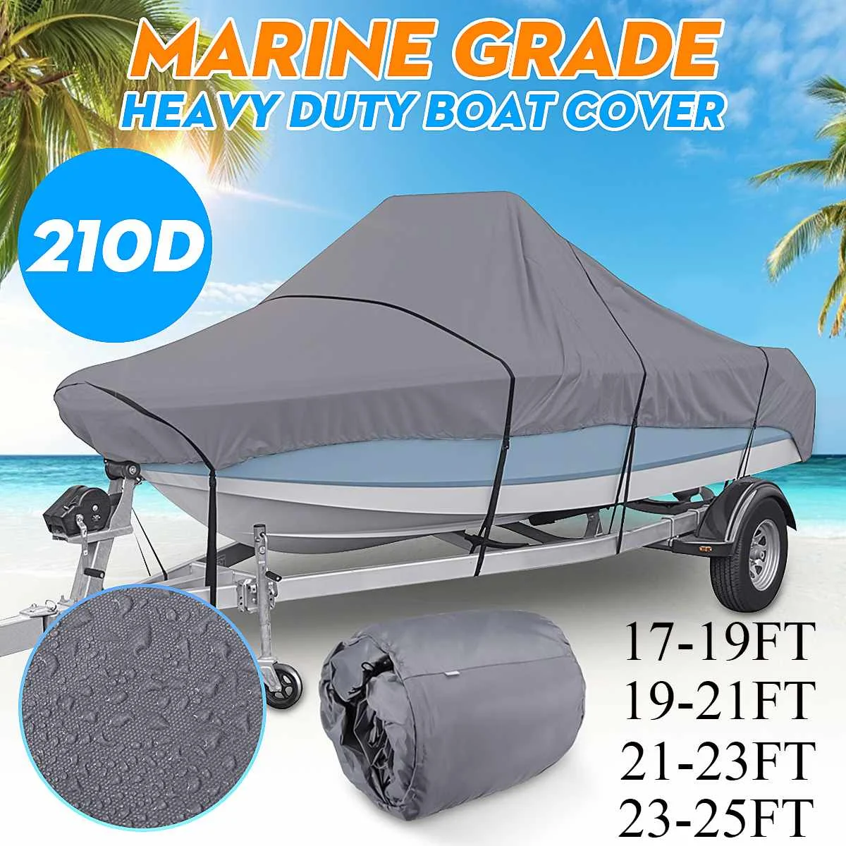 1725ft Waterproof Boat Cover Marine Grade 210d Trailerable Vhull Fishing Ski Sunproof Uv