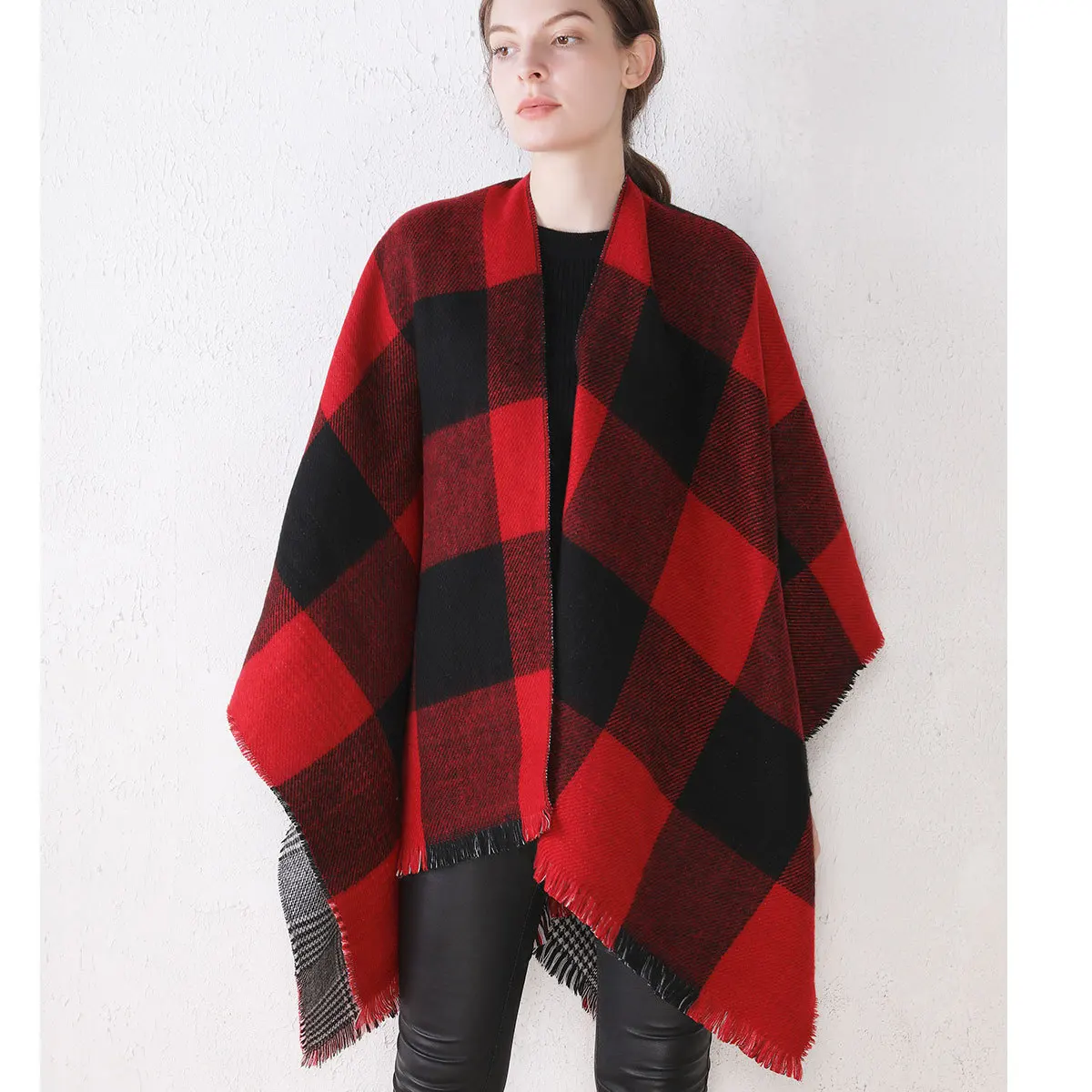 

Scarf women's autumn winter 2020 new spot cashmere double side Plaid slit shawl