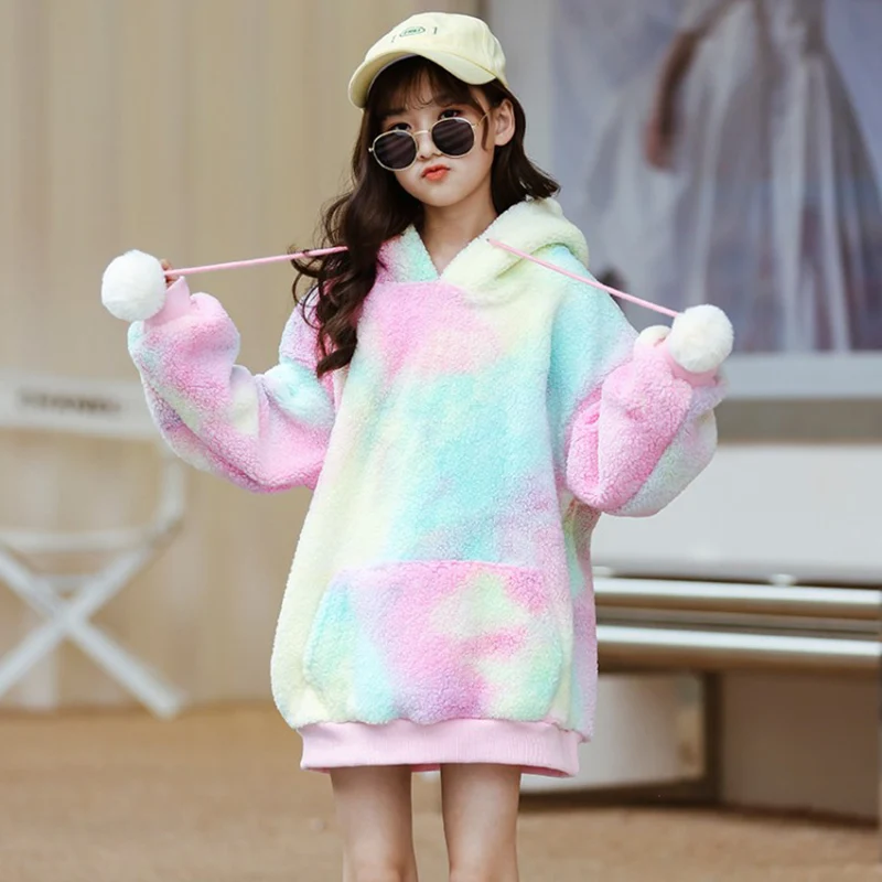 Sudadera de arcoíris para niños y niñas, ropa de invierno gruesa y cálida, sudaderas largas con adolescentes de 4, 5, 6, 7, 8, 9, y 11 años - AliExpress Madre y niños