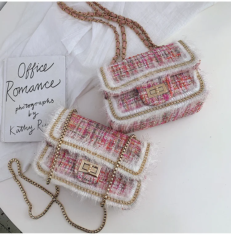 2019 Winter Top Brand Luxury Design Handbag Purse for Women Classic Tweed Flap Shoulder Bag Ladies Wool Plaid Mini Crossbody Bag (14)