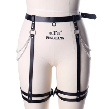 

Pu Leather Harness Garter Cage Waist Stockings Suspender Belt Fetish Goth Plus Size Elastic Adjust Hollow Out Body Cage Lingerie