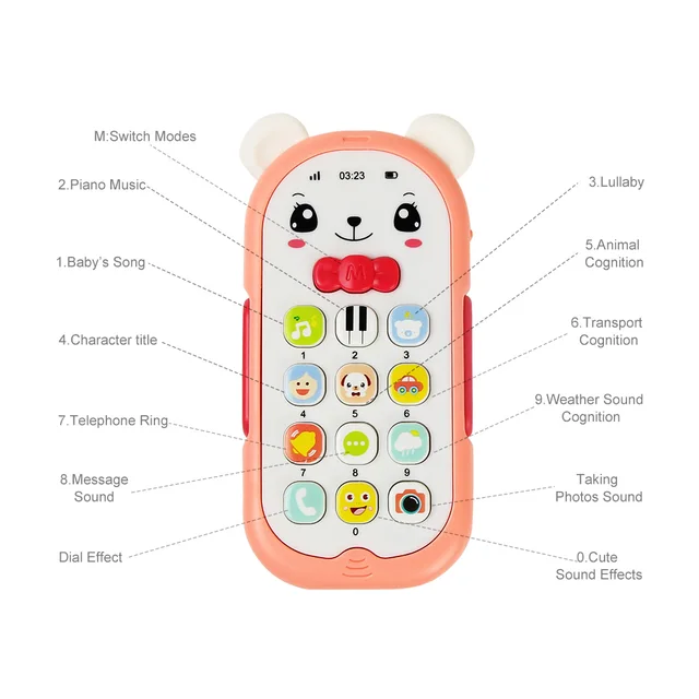 Cute Cartoon Musical Cellphone Toys Baby Teether Phone With Sound Light Soft Tails Cloth Book Early Educational Toy Infant Gifts 4