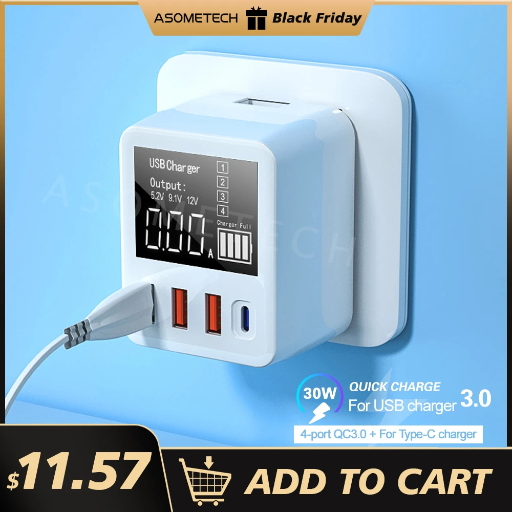 Ładowarka ASOMETECH 30W z wyświetlaczem za $12.08 / ~45zł