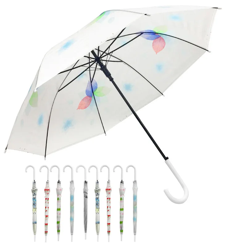 

Fashionable Long Handle Semi Automatic Matte Transparent Umbrella Waterproof Lightweight Portable Umbrella Rain Women