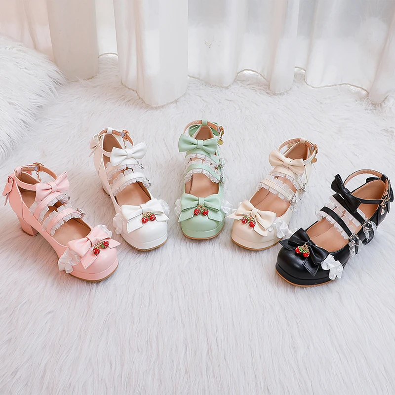 Scarpe Mary Jane Donna Kawaii – Tacco Alto A Blocco Con Platform, Pizzo, Fiocco E Perle, Stile Rockabilly E Lolita