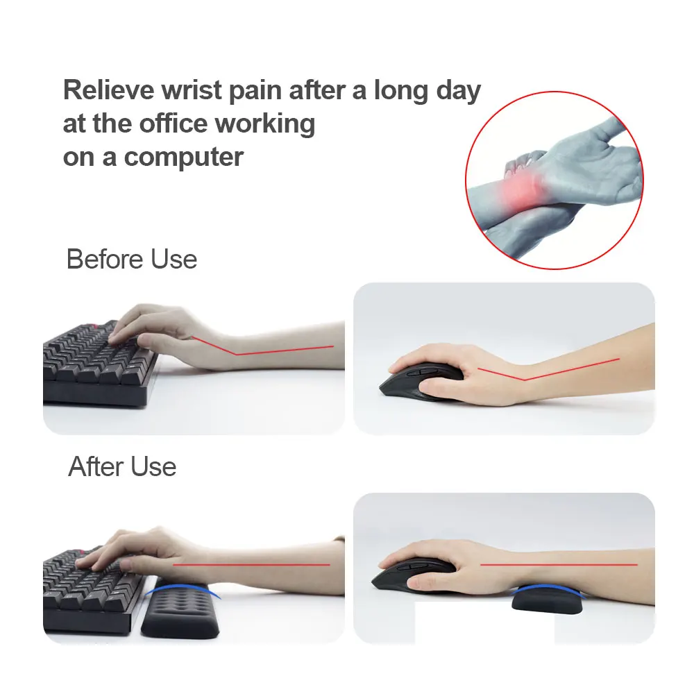 Descanso de Pulso de Teclado e Mouse Espuma de Memória Ergonômica Apoio de Descanso de Palma de Mão para Digitação e Jogos Alívio da Dor no Pulso e Reparação - Imagem 5