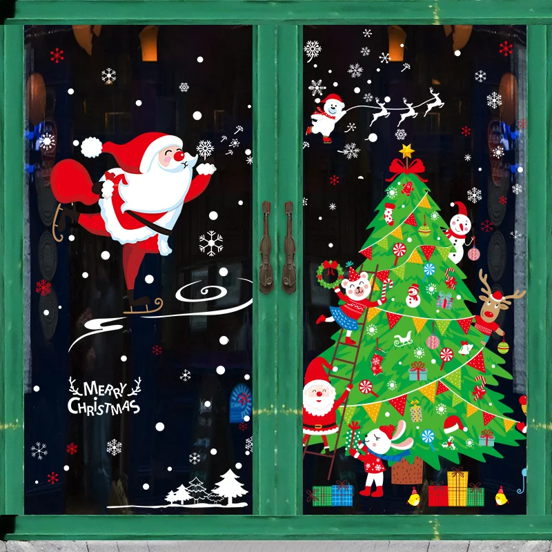 PROD 1005001547966227 [SHIJUEHEZI] Father Christmas Window Stickers DIY
Snowflakes Tree Wall Decals for Living Room Glass New Year Home
Decoration