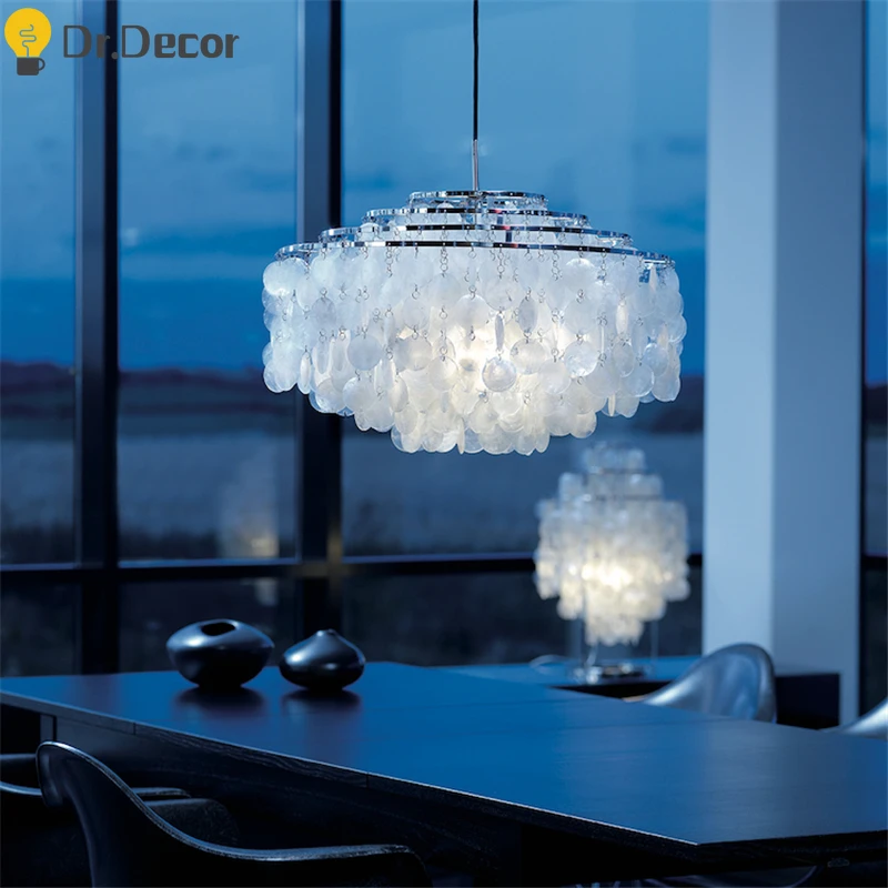 

Nordic Luxury Shell Lampshade E14 Chandelier Lighting French Country Art Home Decor Crystal Chandeliers Rustic Bar Hanging Lamp