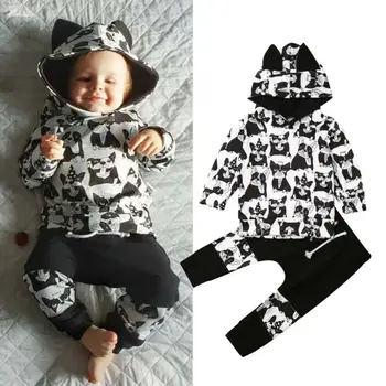 

2019 Baby Spring Autumn Clothing Infant Baby Girl Boy Clothes 3D Ear Hooded Sweatshirt Tops Leggings Pants 2Pcs Tracksuit 0-24M