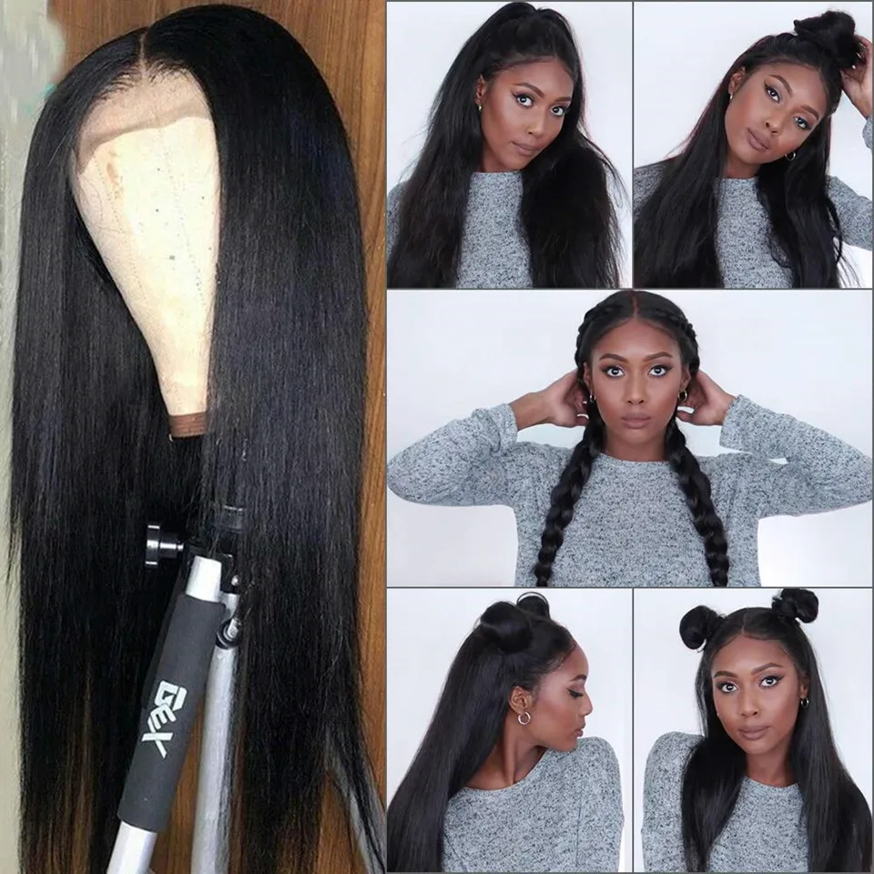 Бразильские парики на кружеве, прямые парики на кружеве, человеческие волосы, парики с детскими волосами, бесклеевая 360 кружевных фронтальных париков для черных женщин