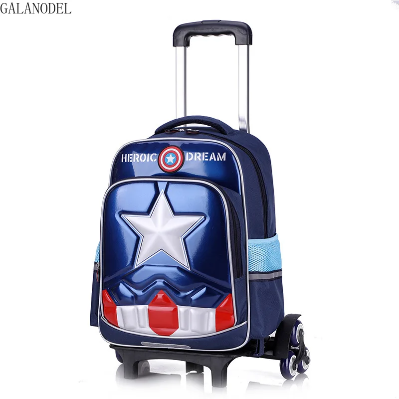 Детский рюкзак для путешествий с изображением Капитана Америки, школьная сумка для студентов, поднимается по ступенькам, чемодан для багажа на колесиках, подарок для детей-подростков