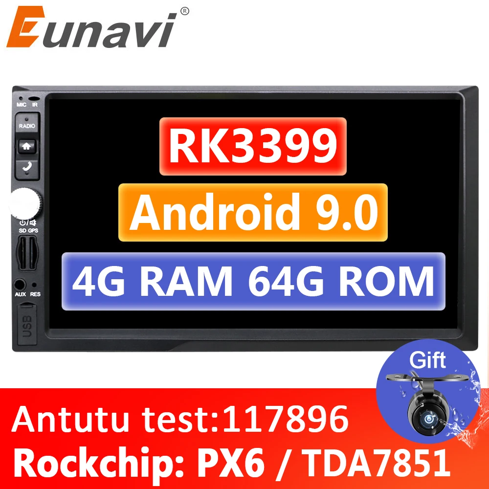 Eunavi 2 Din 7 ''TDA7851 Android 9 4G 64G Восьмиядерный универсальный автомобильный Радио