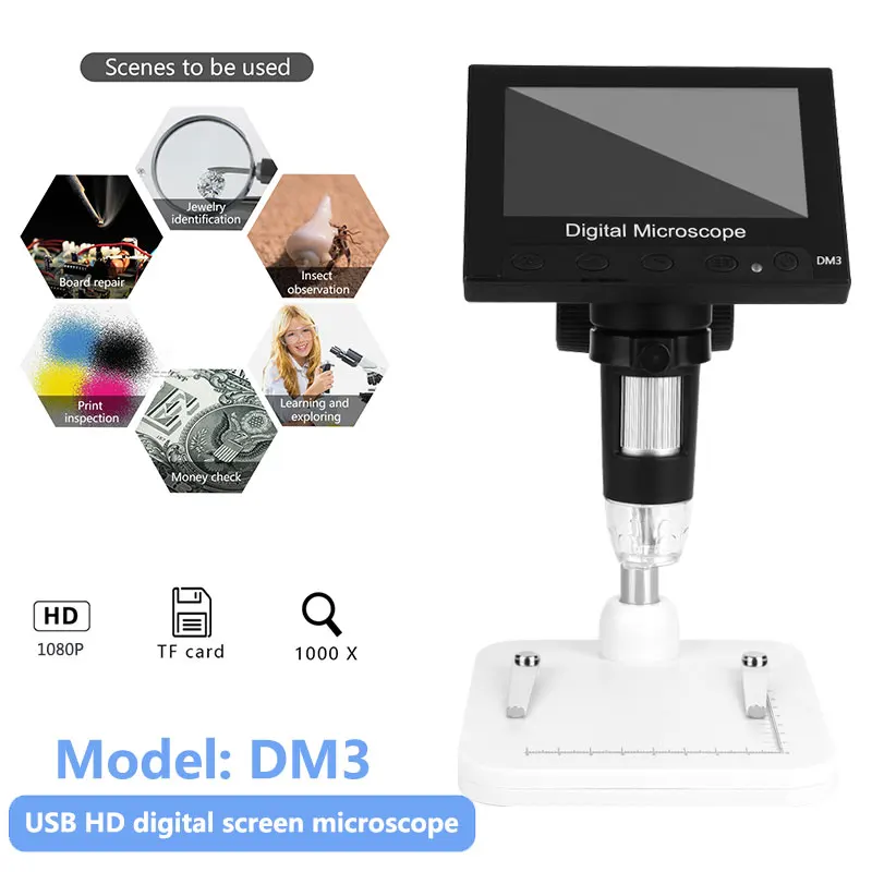 TACKLIFE 1000X Digital Microscope Camera Electronic Screen Microscope 4.3 Inch HD Microscope Phone Repair Magnifier With Stand
