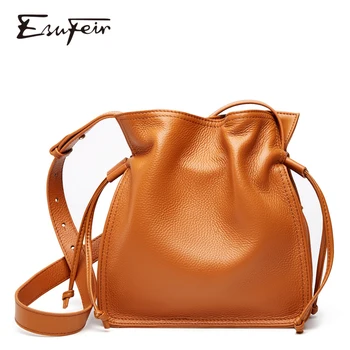 

Genuine Leather Women Shoulder Bag Fashion Ladies Bucket Bag Soft Leather Women Crossbody Bags Drawstring bags for women 2019