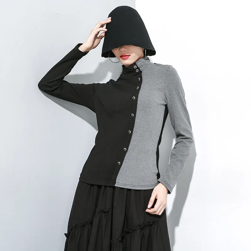 TVVOVVIN Autumn New Fashion T Shirts Women Cotton Wild Casual Ladies T Shirts Slim Solid Color Turtleneck Women Tops X986