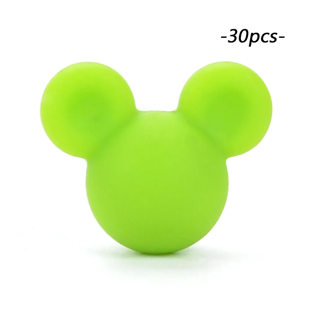 chartreuse LOFCA 30 шт Микки силиконовые бусины BPA бесплатно мультфильм детские игрушки для прорезывания зубов пищевой силикон для кормления ожерелье для изготовления соски цепь - Цвет: chartreuse