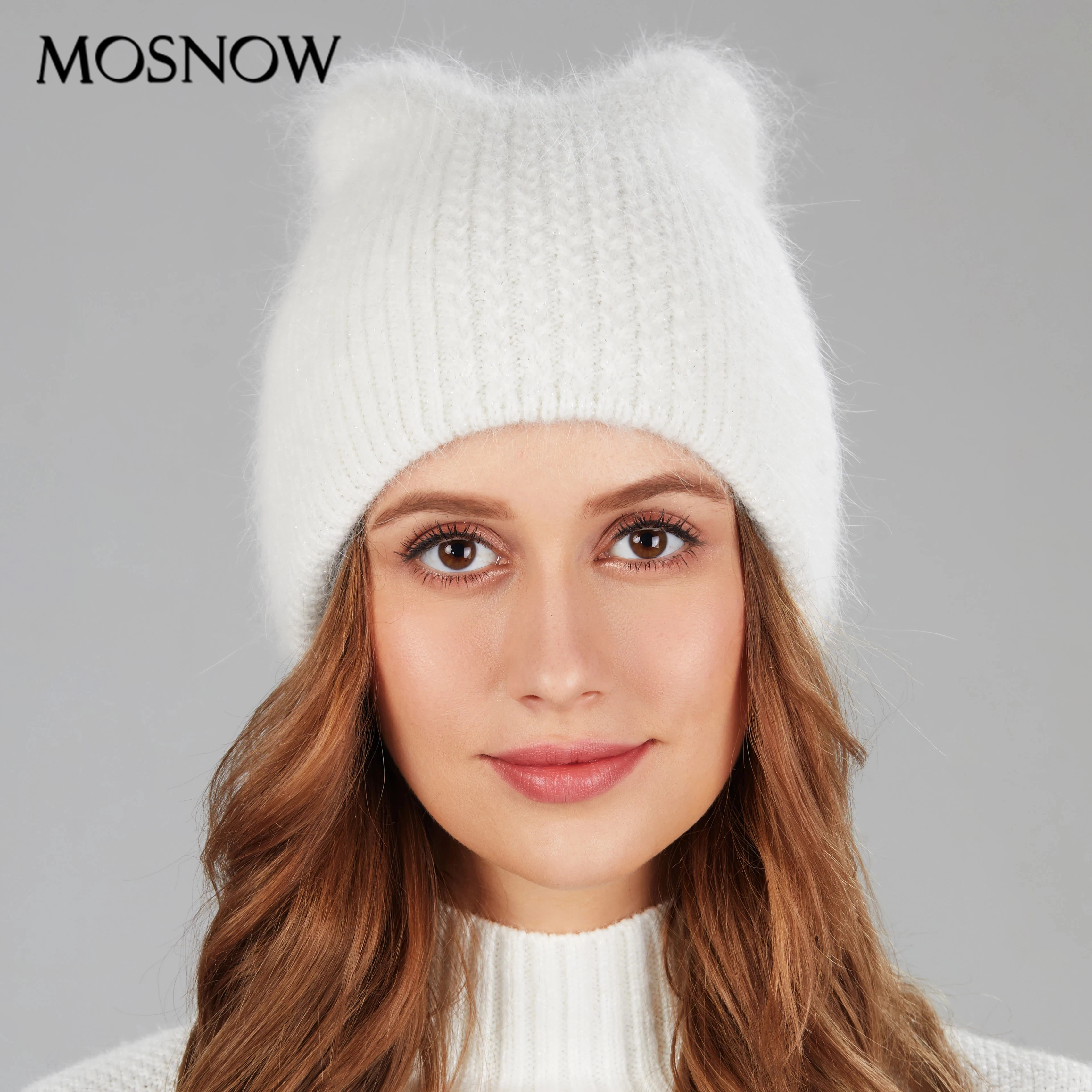 kis sapka kadinlar icin tavsan kurk skullies bere sapka yeni kedi kulaklar sicak orme kadin kapaklar duz renk yumusak kaput kap kizlar icin