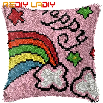 

Latch Hook Cushion Happy Rainbow Pillow Case Printed Color Canvas Acrylic Yarn Latched Sofa Pillow Crochet Cushion Cover Kits