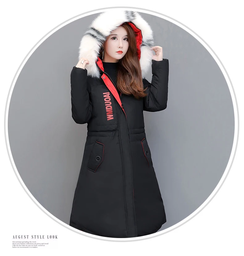 Плюс размер 5XL Женская зимняя куртка с капюшоном с меховым воротником Роза вышивка более размер свободные женские зимние пальто длинные парки пуховик