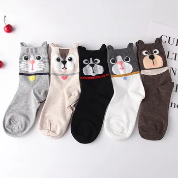 

1 Pair Women Cotton Socks Cat Ear Animal Character Print Women's Winter Socks носки с принтом calcetines mujer meias sea3