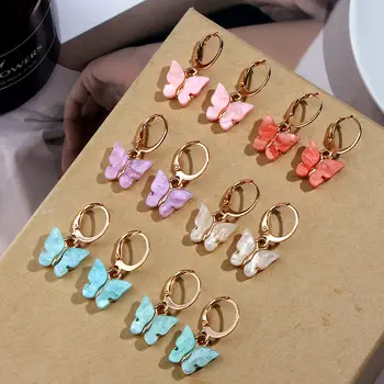 

JJFOUCS Fashion Shining 16Color Acrylic Butterfly Dangle Earring Cute Resin Animal Gold Color Earring Girls Bijoux 2020 New Gift