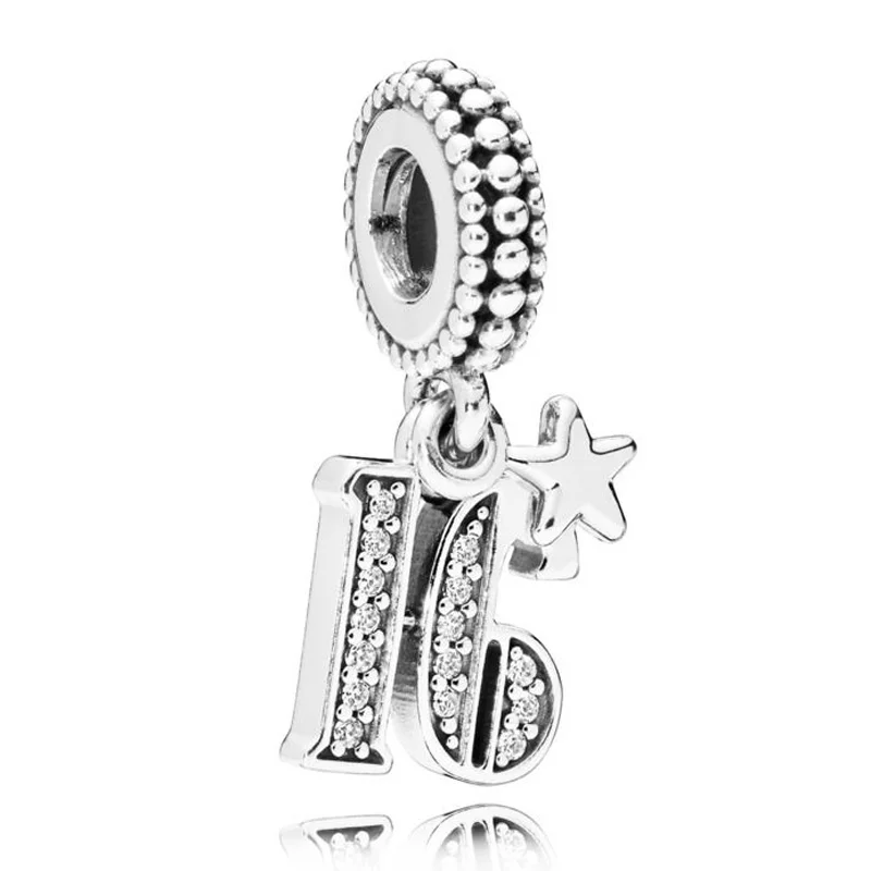 Алфавит и цифры 16 18 21 30 40 50 60 лет любви Подвеска Шарм Fit Pandora браслет серебряные бусины 925 пробы DIY ювелирные изделия - Color: 1