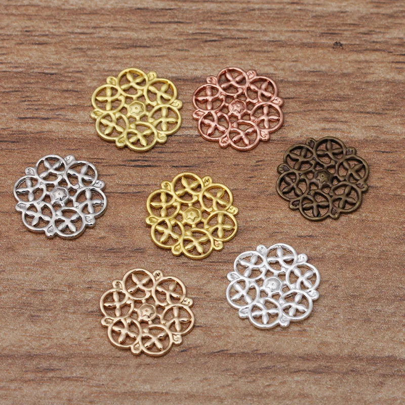 

50pcs 14mm Round Flower Motif Charms Vintage European Retro Pendant Charms Pendants Necklace Accessories for Jewelry Making DIY