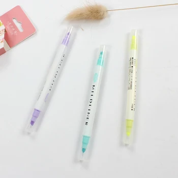 

12 Pcs/lot Japanese Stationery Mild Liner Double Headed Fluorescent Pen Colored Drawing Painting Highlighter Art Marker Pens