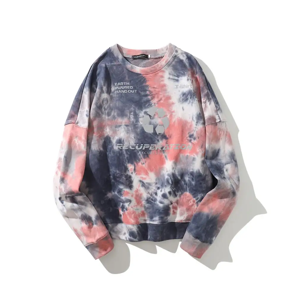 Розовая темно синяя хлопковая толстовка с принтом Tie Dye разноцветная длинными