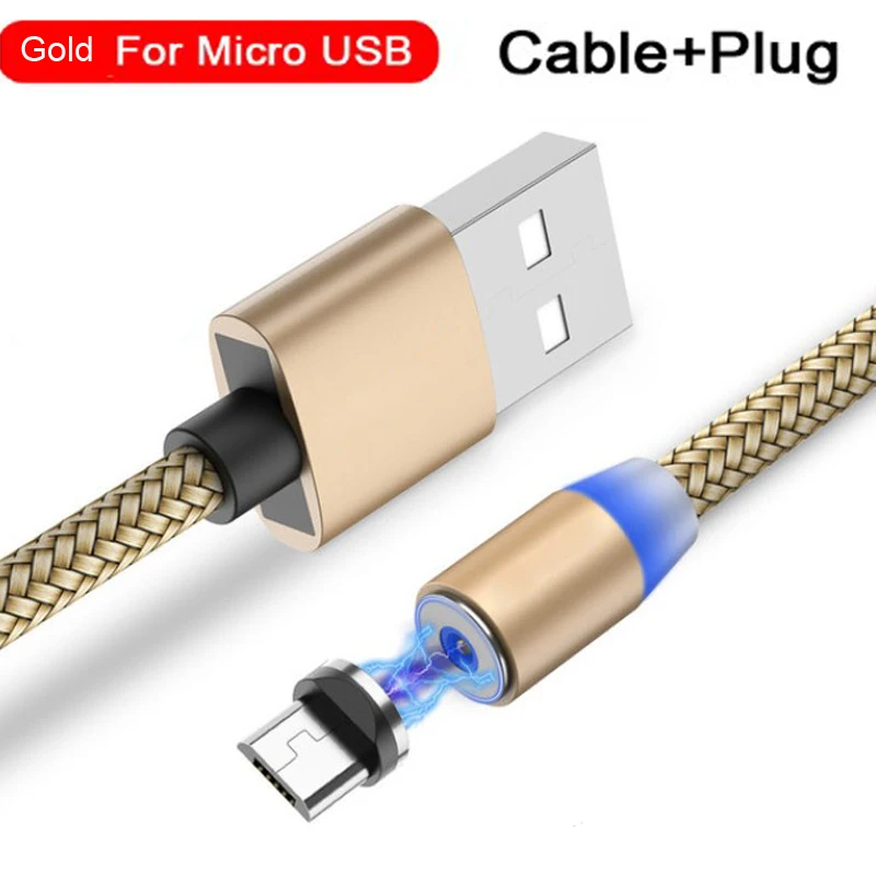 2 м Магнитный Micro USB кабель для быстрой зарядки iPhone samsung кабель для передачи данных Магнитный кабель для зарядки usb type C 3A кабель для мобильного телефона - Цвет: A02-Micro gold