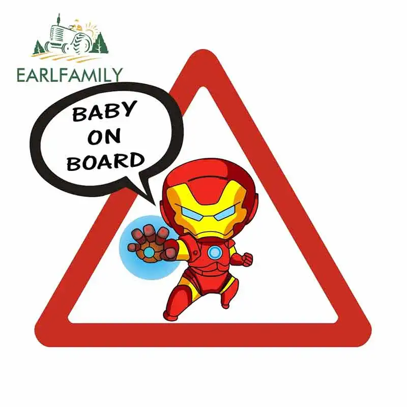 

EARLFAMILY 13cm x 11.3cm for Baby on Board Iron Man Anime Car Stickers Vinyl JDM Bumper Trunk Truck Graphics 3D DIY Fine Decal