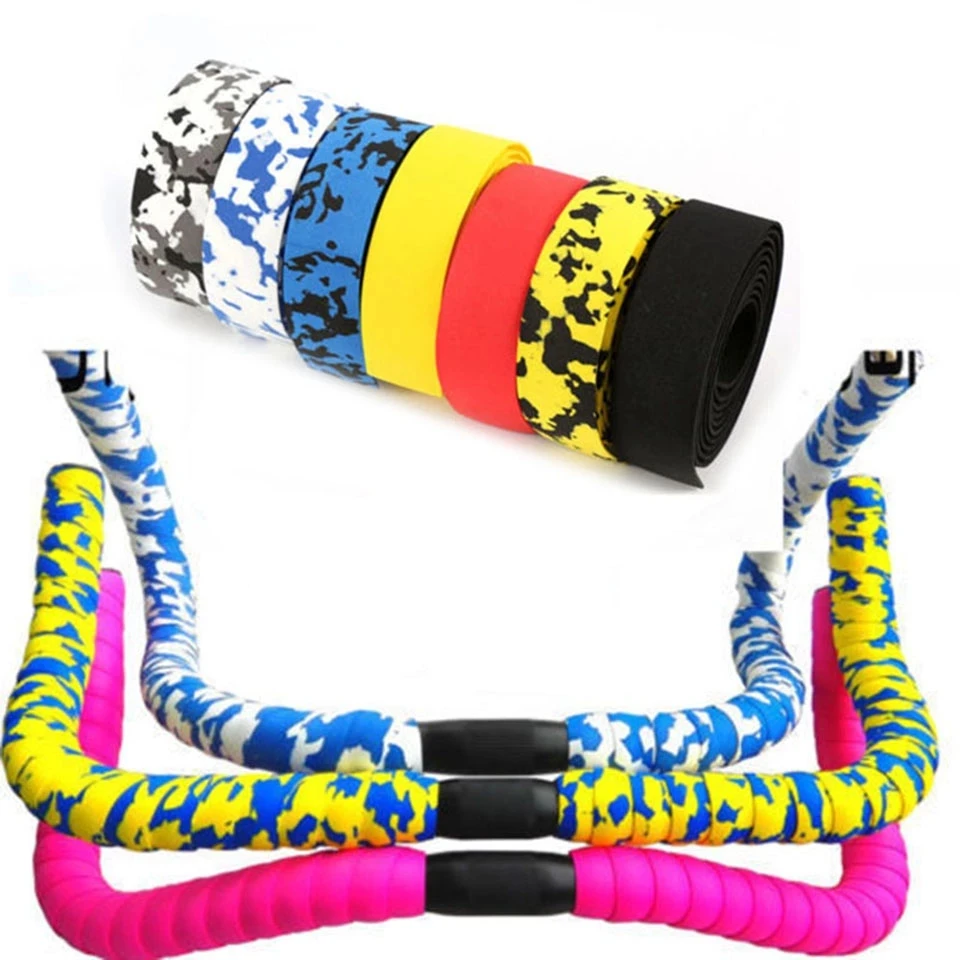 2Pcs Road Bike Bicycle Handlebar tape Camouflage Cycling Handle Belt Cork Wrap with Bar Plugs 6 Colors