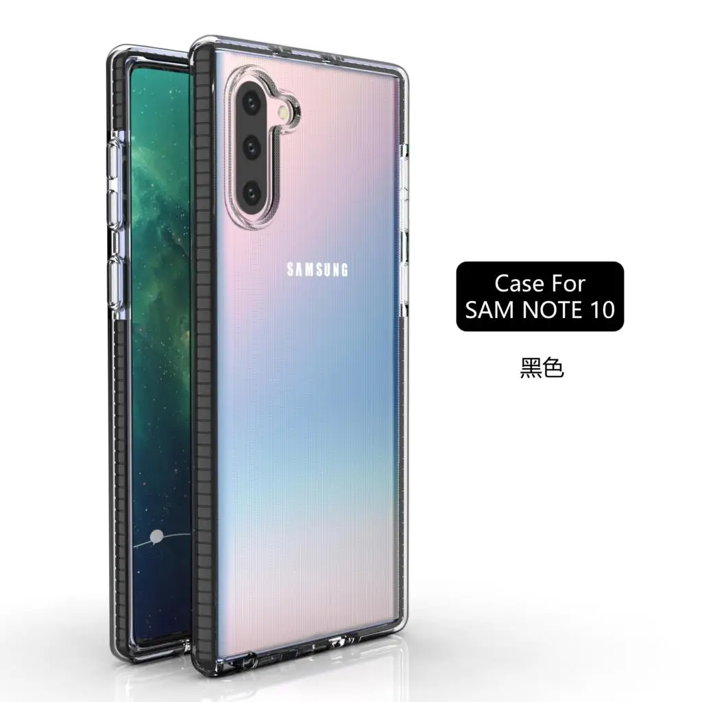 Black Прозрачный чехол для samsung Galaxy S8 S9 Lite S10 Plus Note 10 8 9 S10E A50 A70 A40 A10 A20E A30 A7 мягкий прозрачный противоударный чехол - Цвет: Black