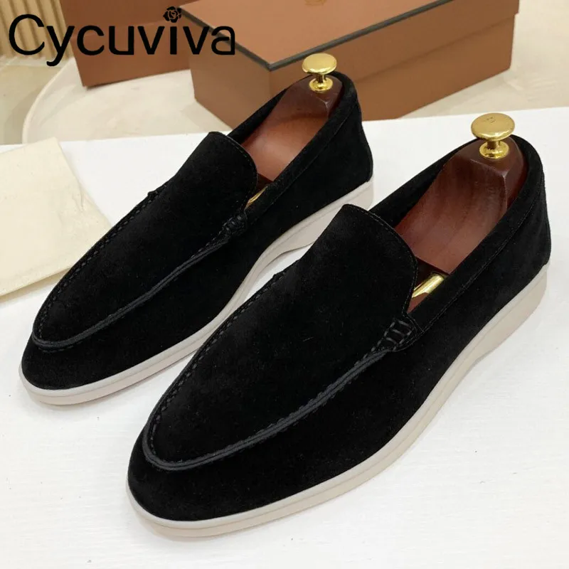 High Quality Kid Suede Men Loafers Shoes Khaki Leather Flat Casual Penny Shoes Men Slip-on Lazy Loafers Summer Walk Shoes Men