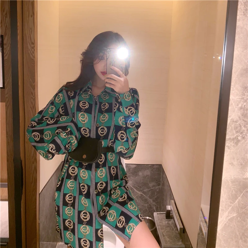 Neploe Женская модная рубашка средней длины винтажная цифровая печать Blusas Корейская Повседневная блузка рубашки с длинными рукавами женские топы 54346