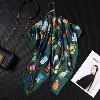 

Fashion Cartoon Print Neck Scarves For Women Square Shawls Silk Satin Hijab Scarf Female 90*90cm Bandana Head Scarfs For Ladies