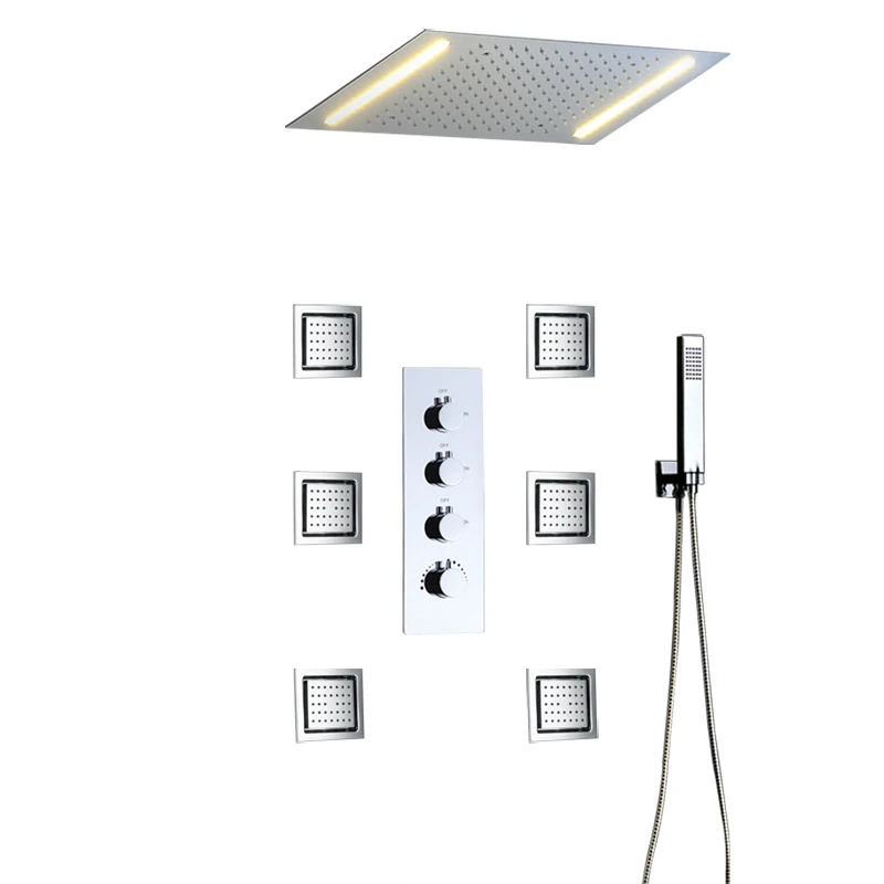 B Thermostatic Style «Дождевой» смеситель для душа в ванную набор термостатический или горячий и холодный смеситель для ванны клапан переменный ток светодиодный душевая головка - Цвет: B Thermostatic Style