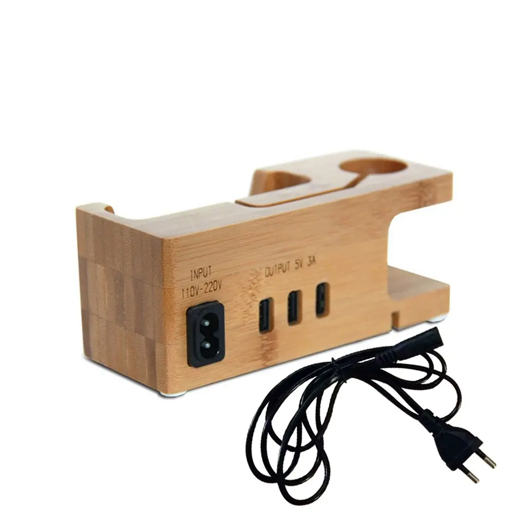 Многофункциональный 3 usb порта планшетный ПК мобильный телефон зарядка дисплей натуральный бамбук подставка Зарядка Поддержка 5 В/3 А