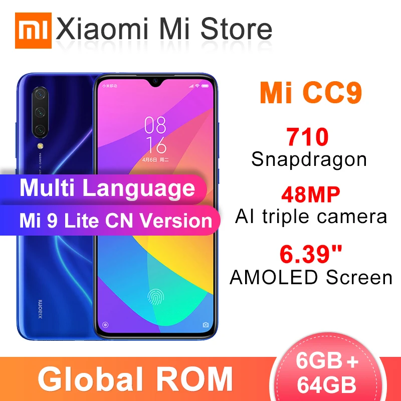 В наличии мобильный телефон с глобальной ПЗУ Xiaomi Mi CC9 6 ГБ 64 (9 lite) Snapdragon 710 экран 39