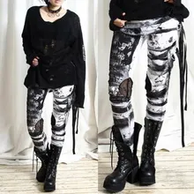 Женские готические черные облегающие брюки-карандаш, леггинсы с принтом в стиле пэчворк, женские брюки, Сексуальные облегающие брюки в стиле панк, хип-хоп