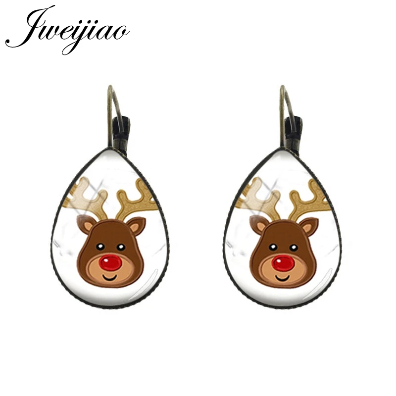 JWEIJIAO, серьги с Рождеством, сани и лося, рисунок, слеза, капля воды, ушные клипсы для женщин, мужчин, детей, ювелирное изделие, подарок С30 - Окраска металла: C30